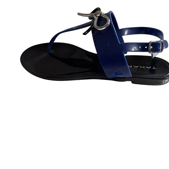 Tahari Womens Size 6 Blue & Black Jelly Sandals With Silver Bow Strap Detail - Picture 2 of 9